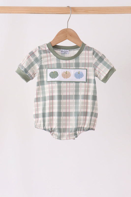Green Pumpkin Embroidery Plaid Bubble