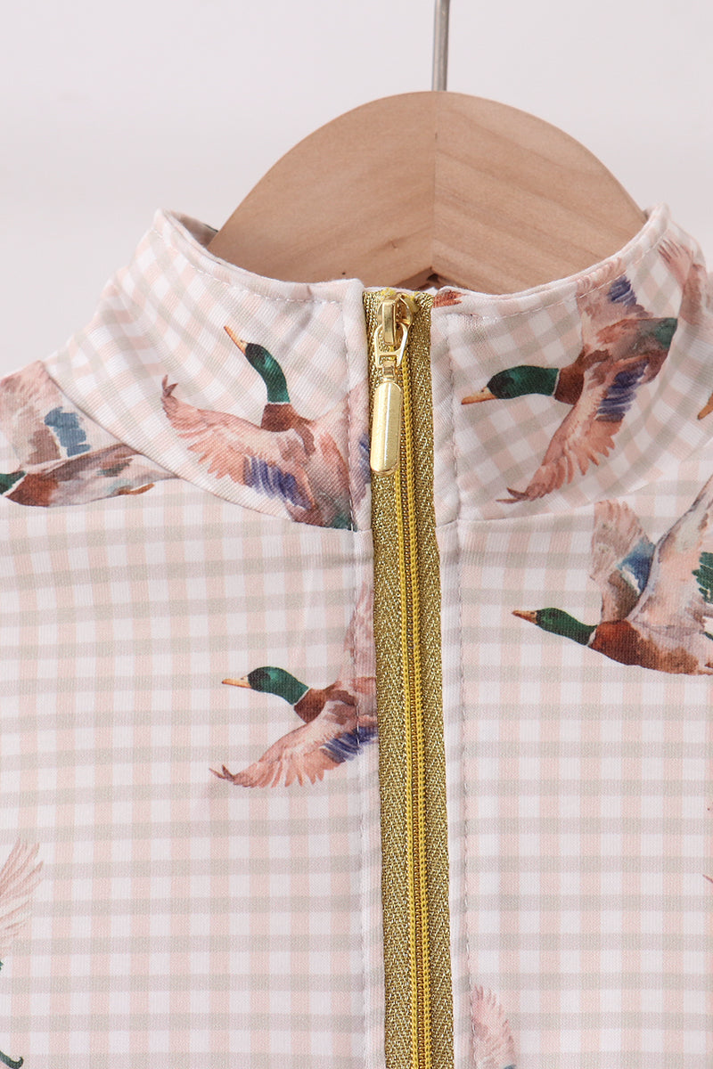 Khaki Duck Print Gingham Pullover