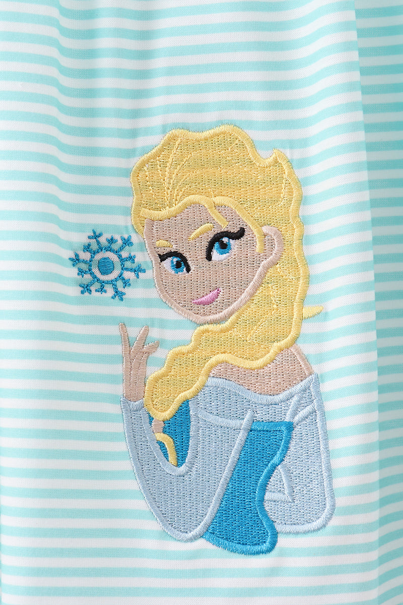 Blue character embroidery ruffle dress set