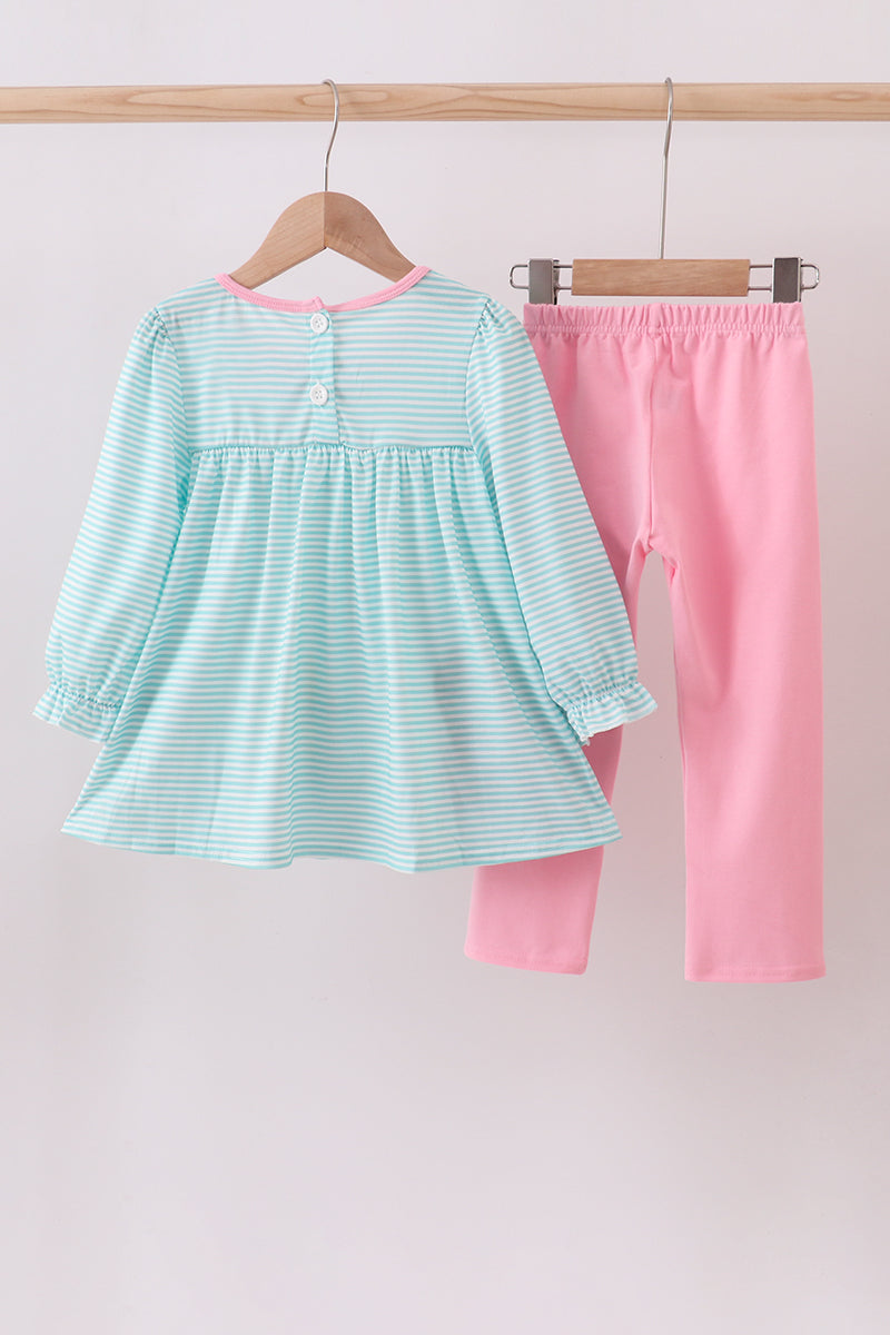 Blue character embroidery ruffle dress set