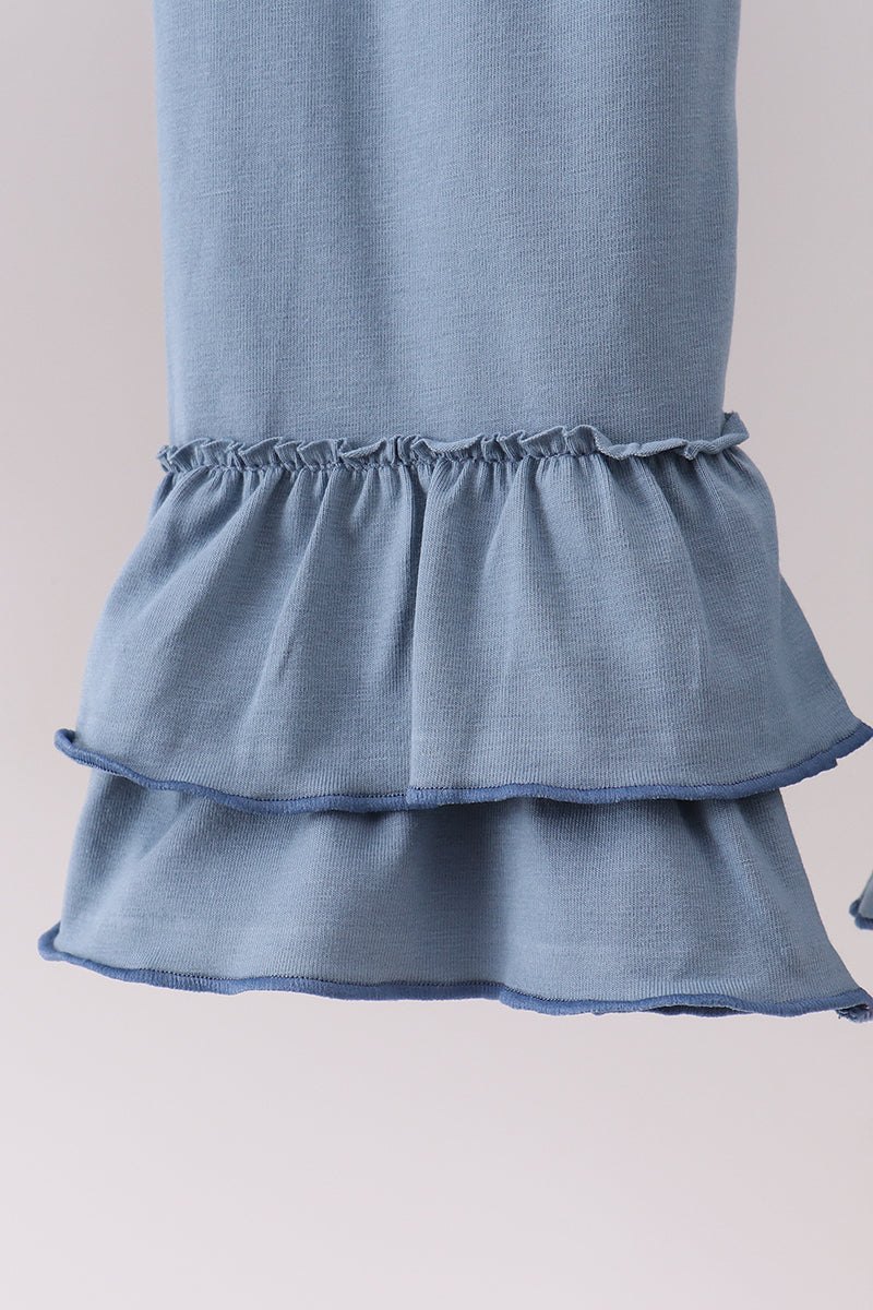 Blue floral blessed embroidery ruffle pants set