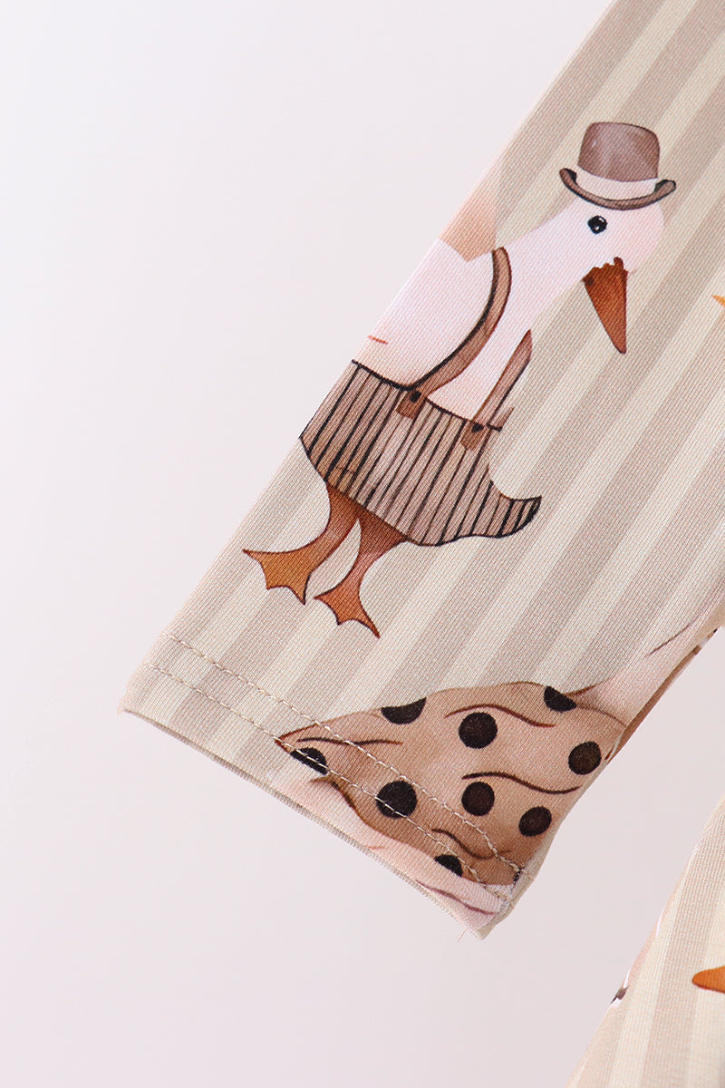 Brown goose print bamboo pants set