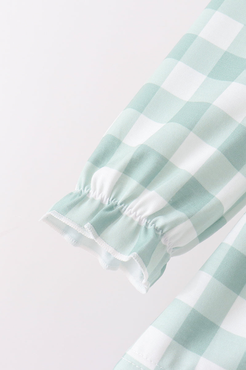 Sage Turkey Embroidery Gingham Ruffle Bloomer Set