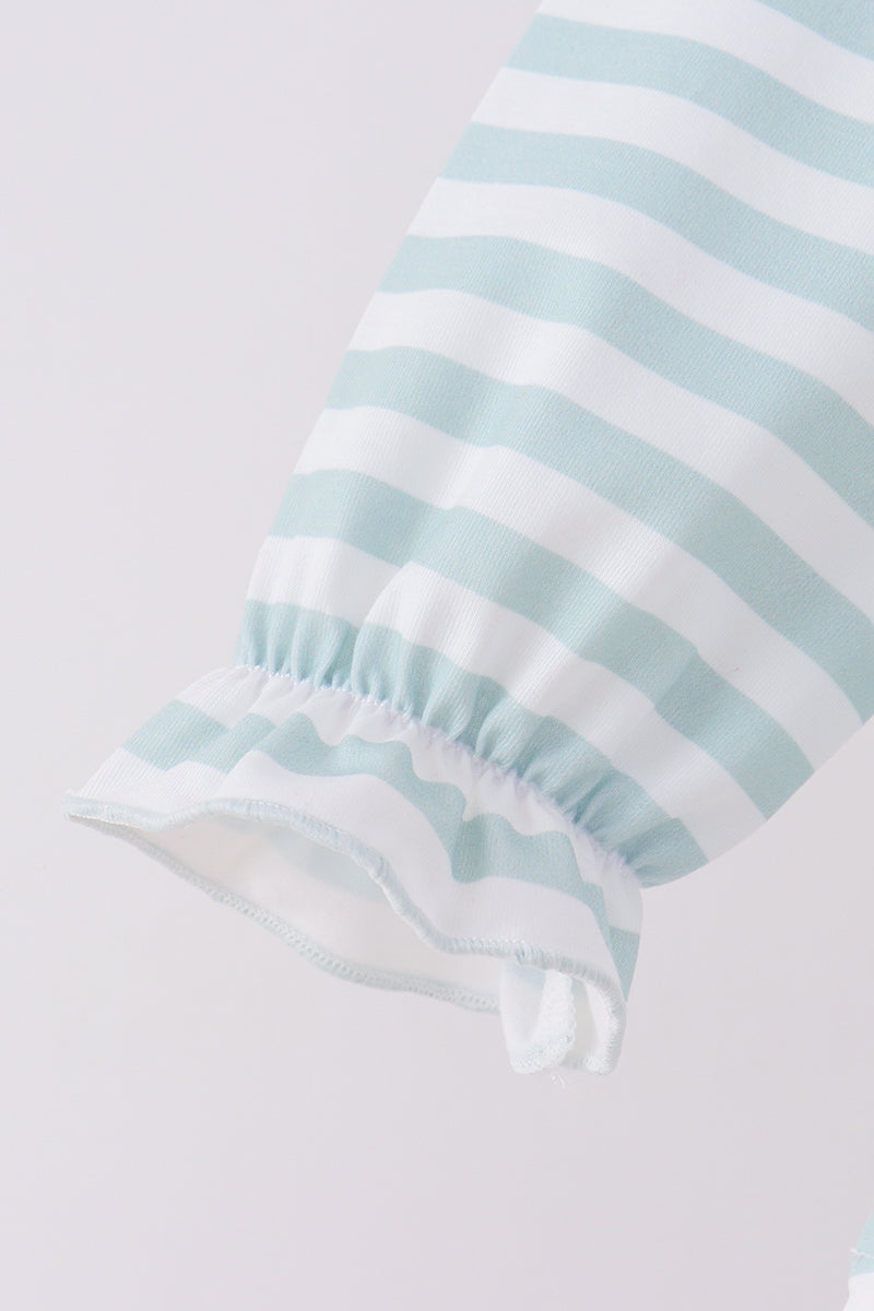 Gray stripe santa french knot ruffle bloomer set