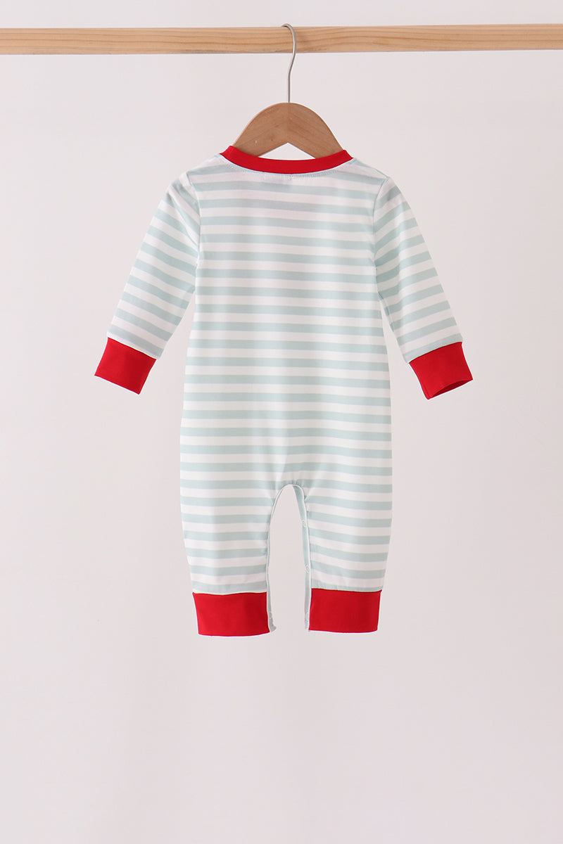 Gray stripe santa french knot romper