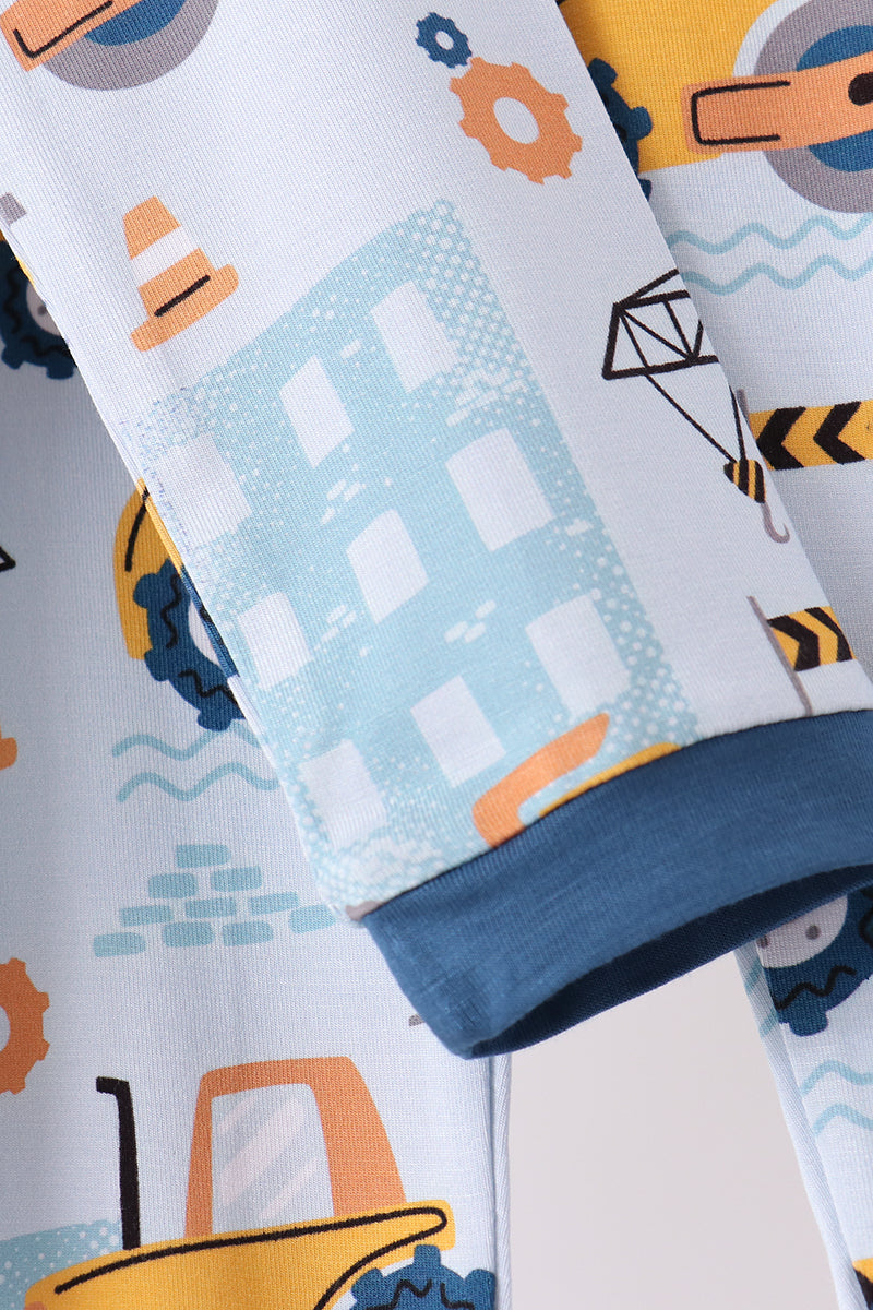 Blue Construction Trucks Bamboo Pajama Set