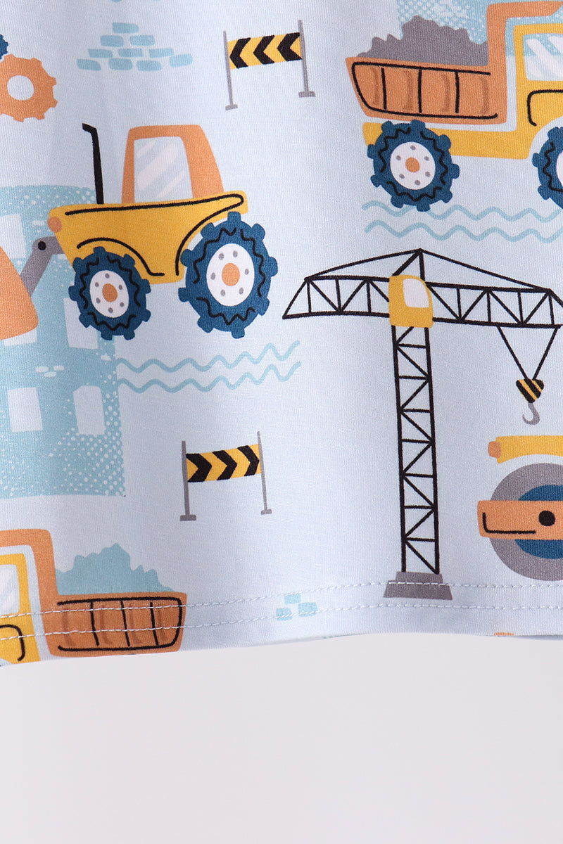 Blue Construction Trucks Bamboo Pajama Set