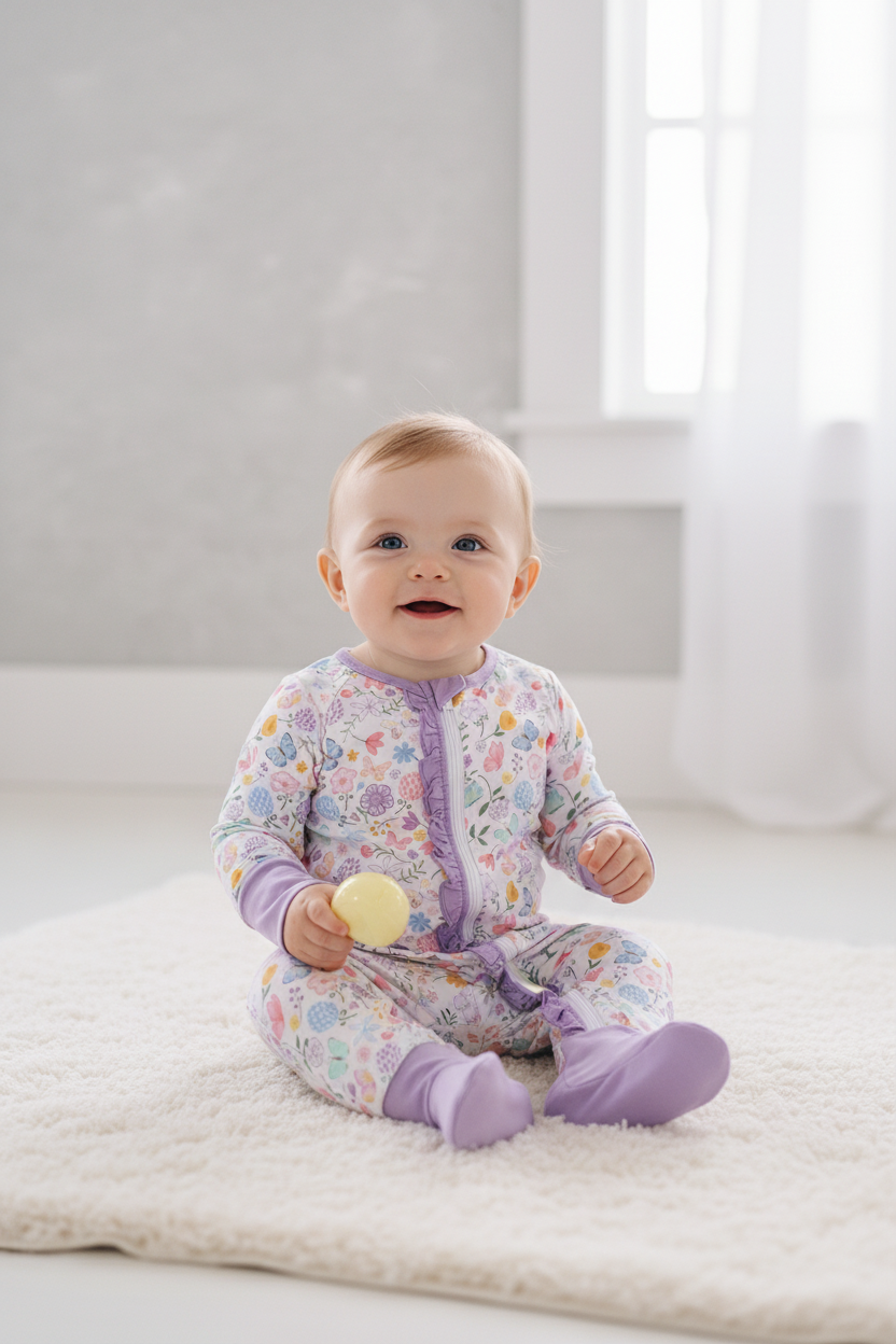 Premium butterfly garden bamboo romper