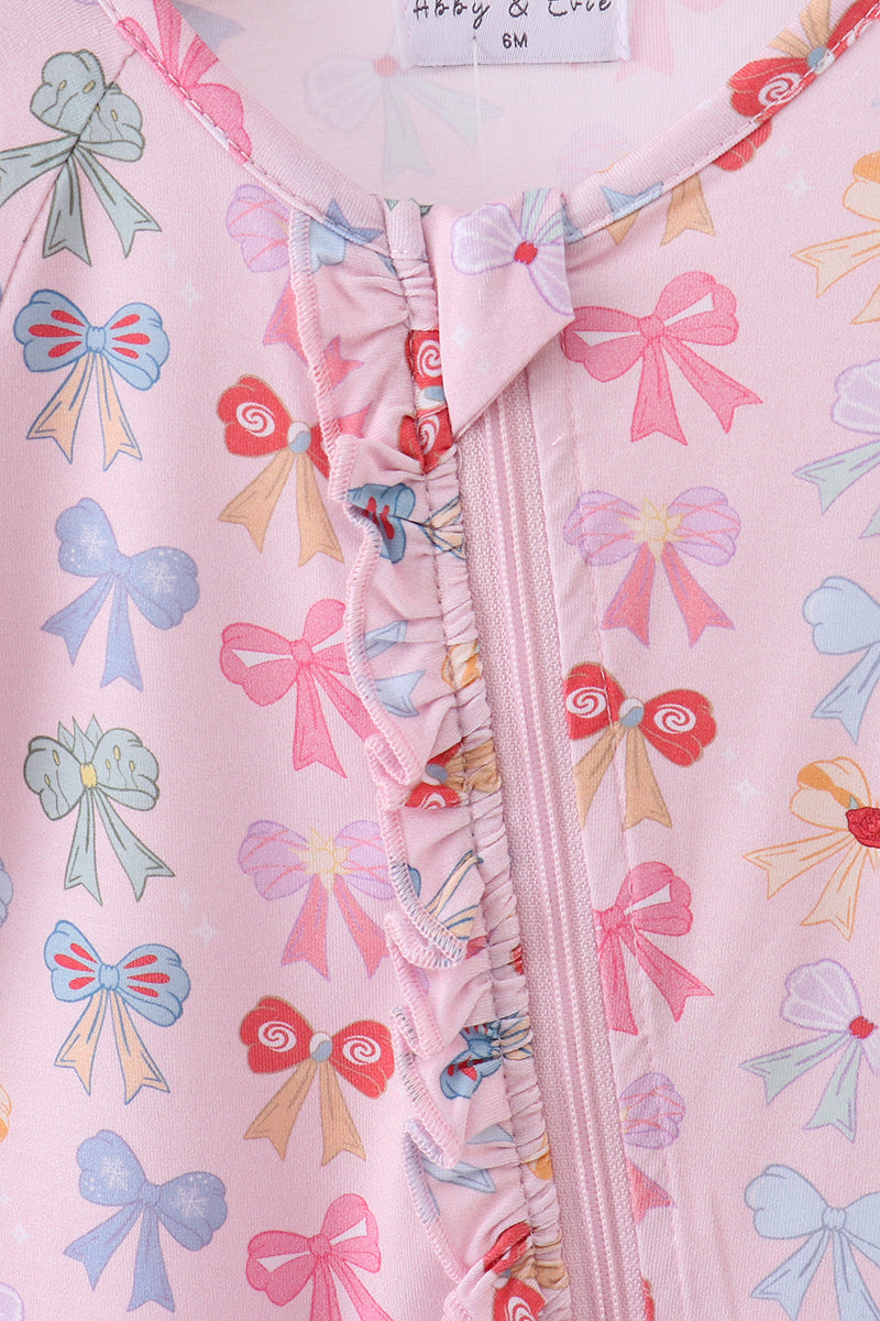 Premium whimsical bows ruffle bamboo romper