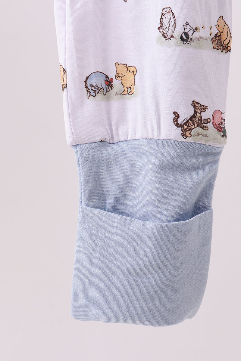 Premium blue character print bamboo romper