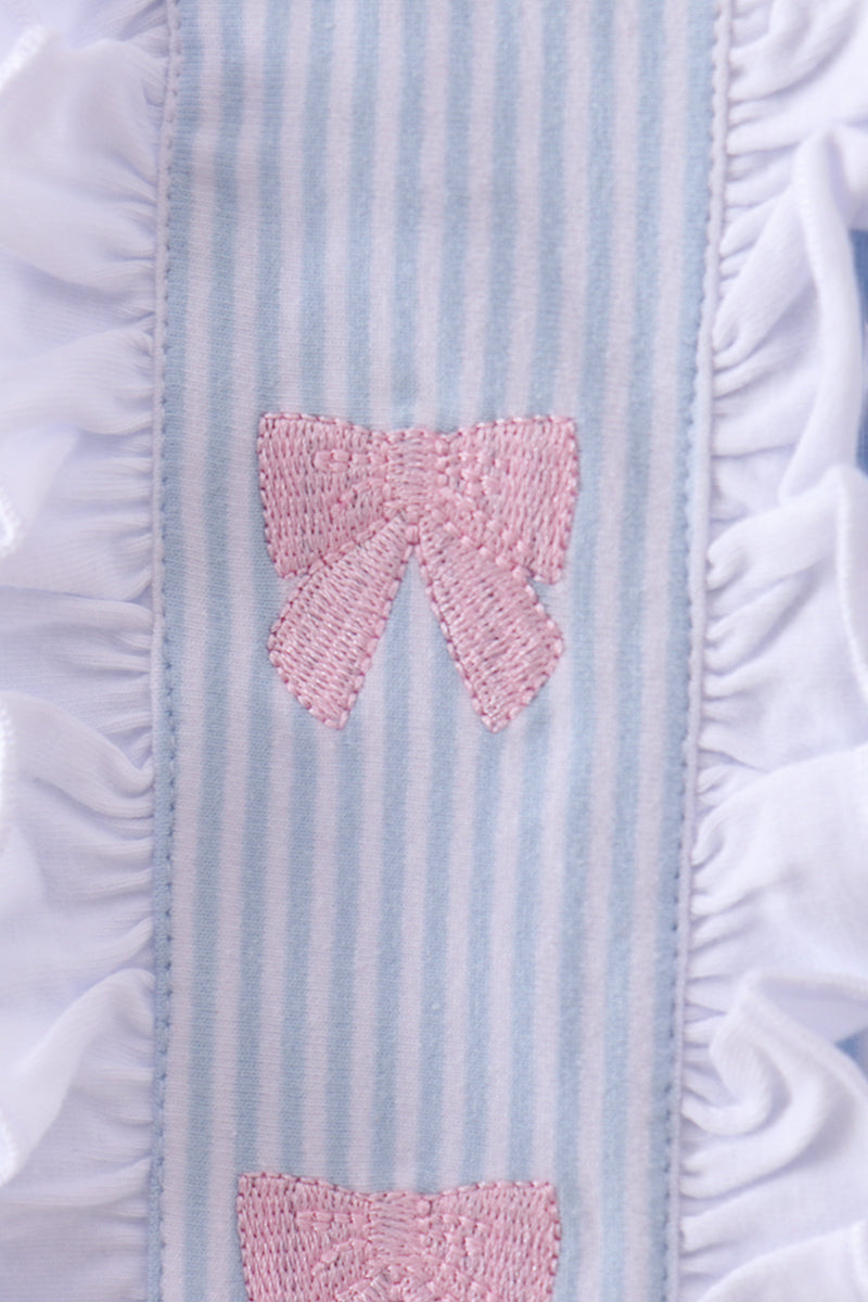 Premium blue stripe bow embroidery pants set