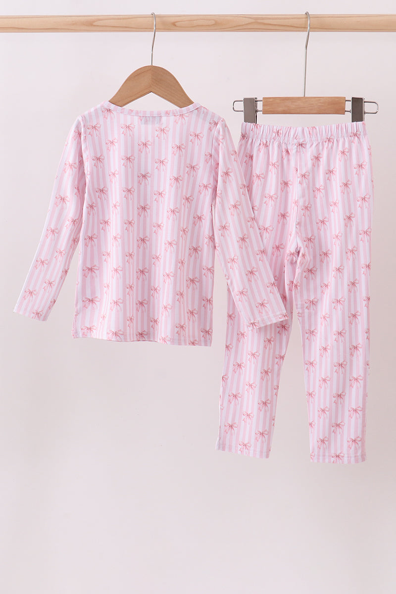 Premium blush bow stripe print bamboo pants set