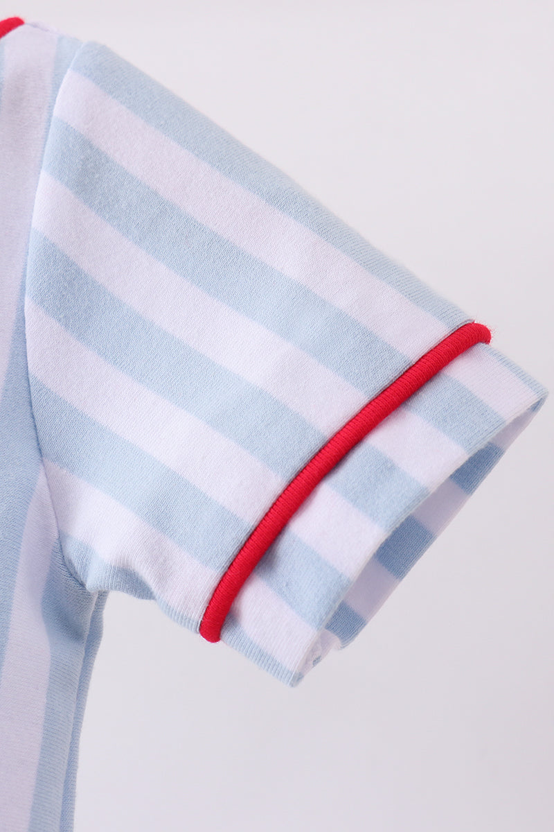 Blue baseball stripe romper