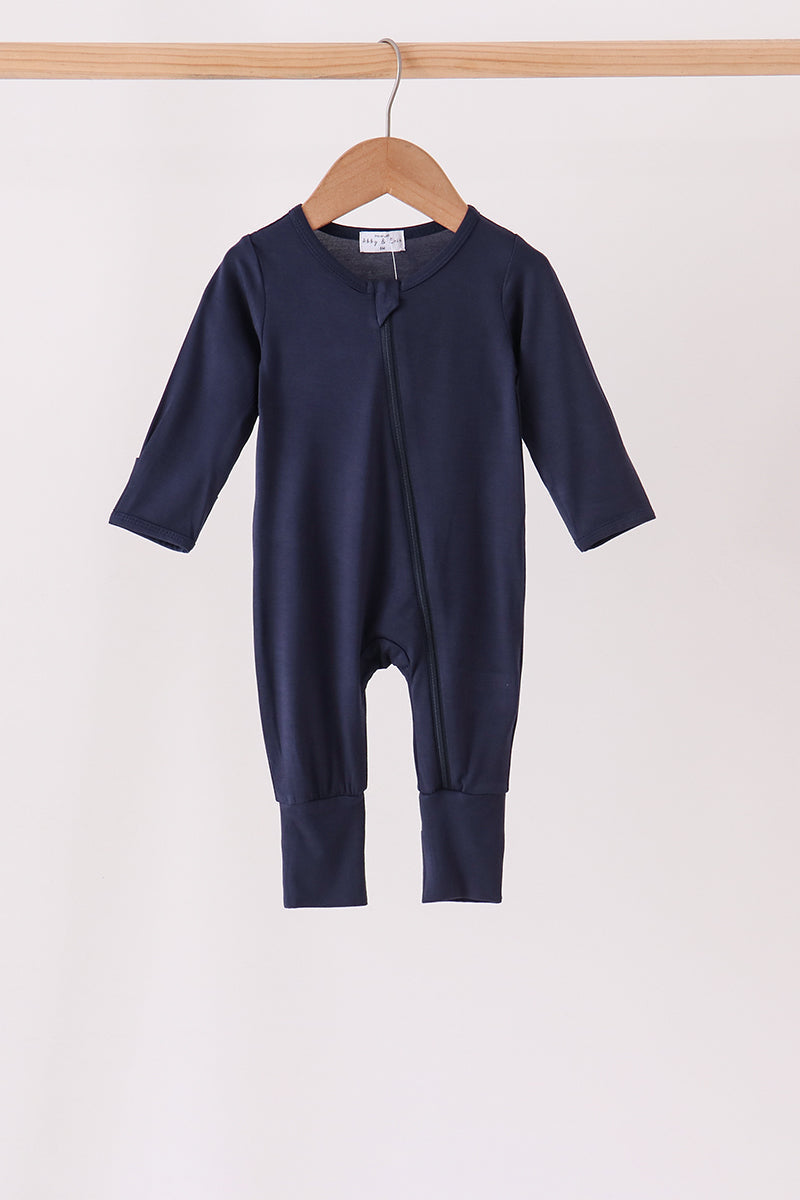 Navy zipper bamboo romper