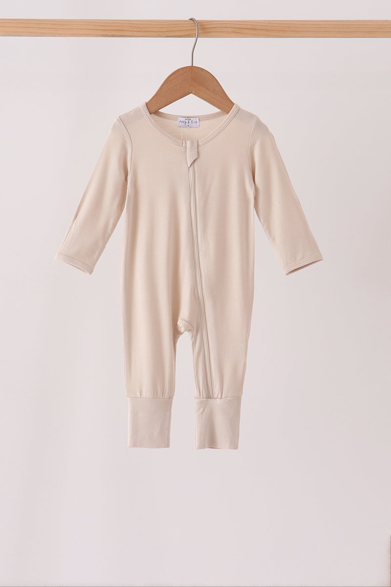 Beige zipper bamboo romper