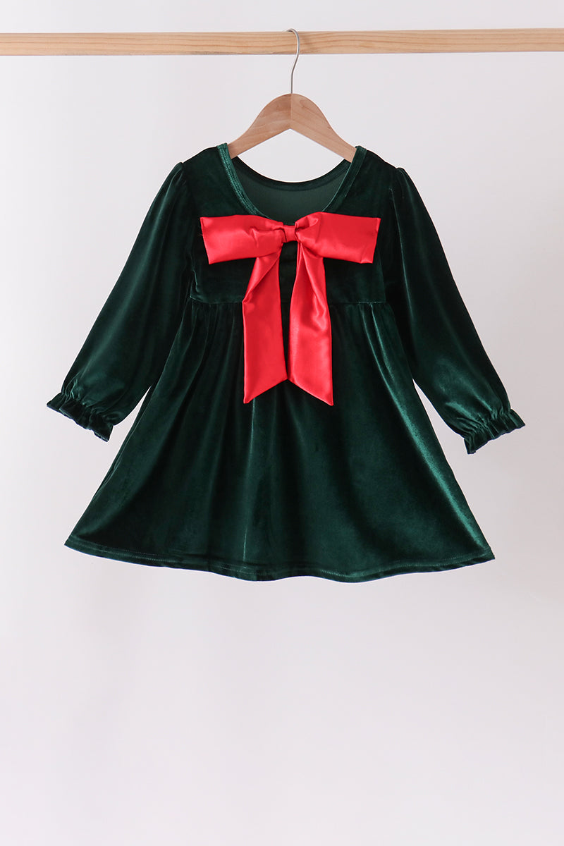 Green velvet bow dress