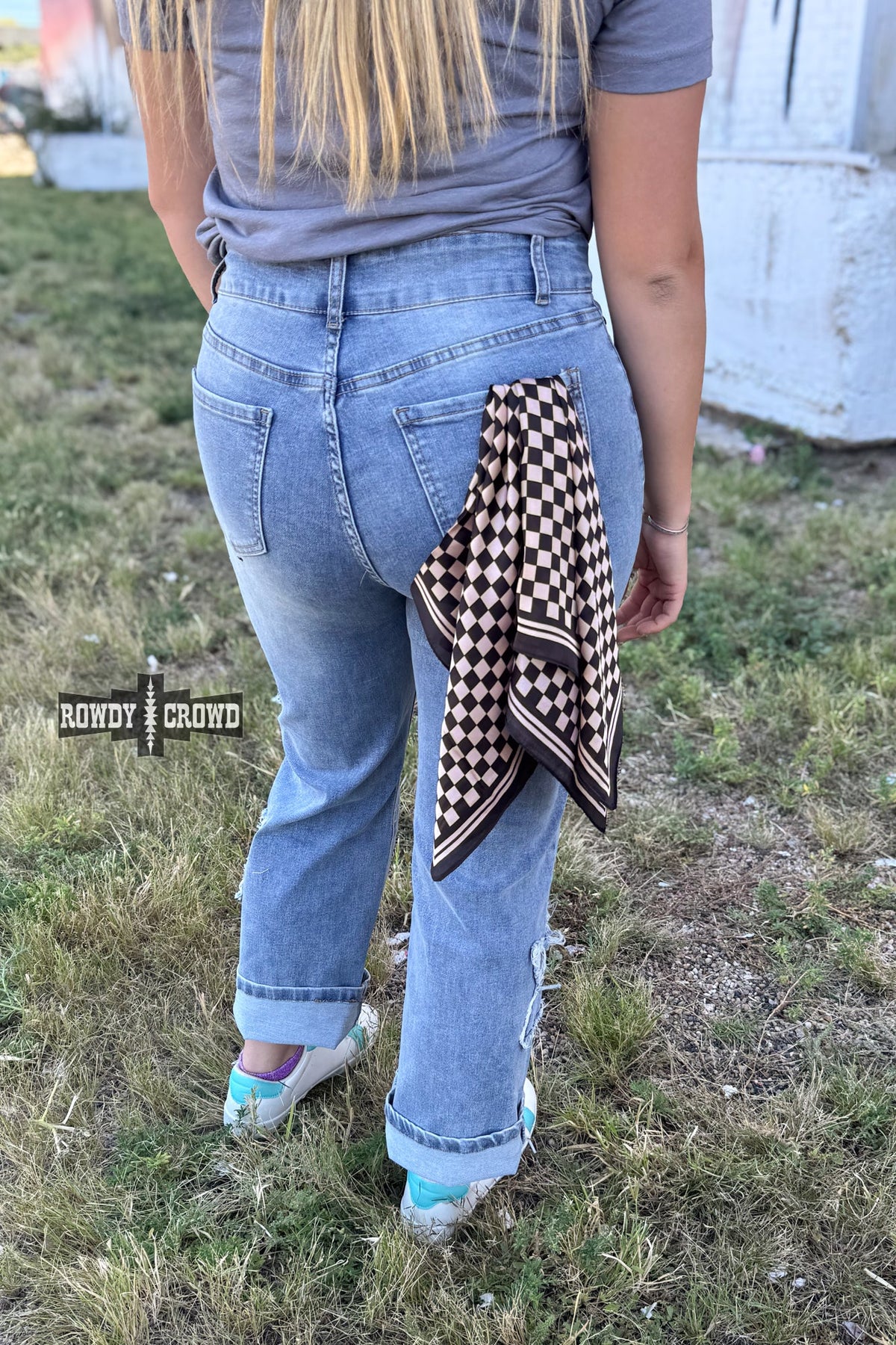 SMALL Tan Checkered Out Wild Rag/ Scarf
