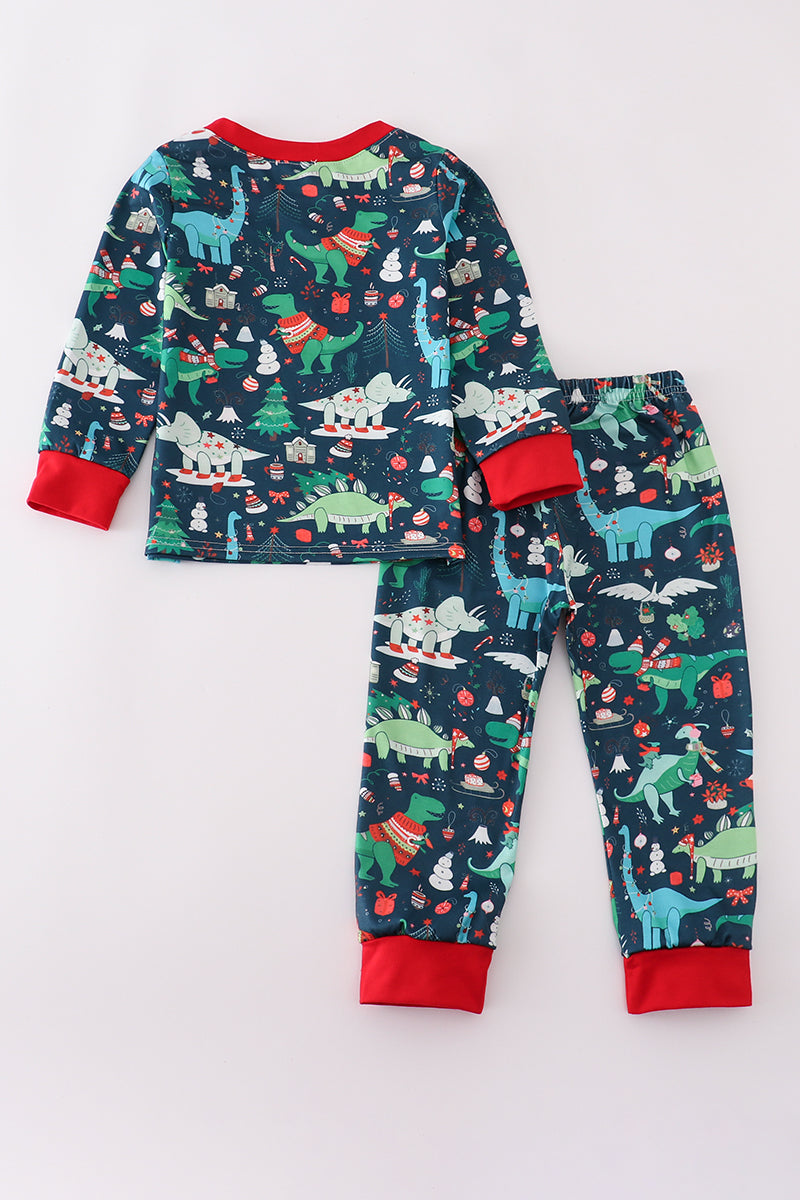 Green dinosaur print pants set