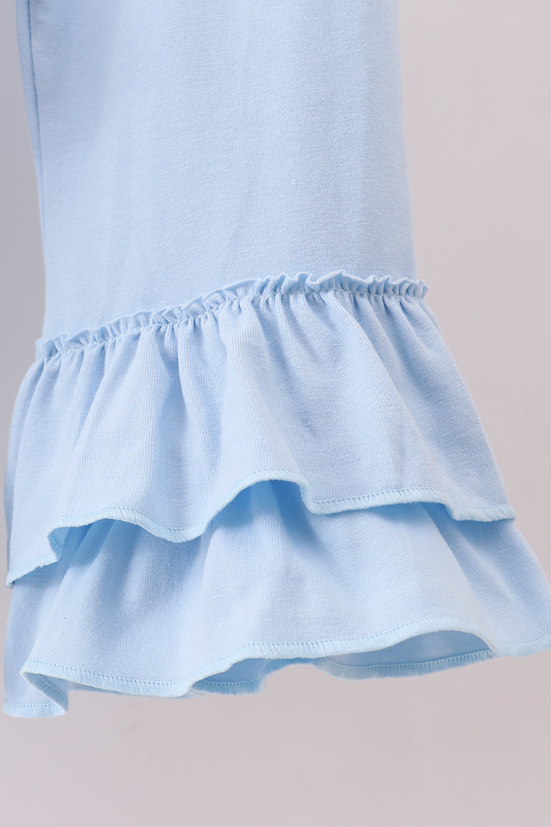 Navy nativity embroidery plaid ruffle pants set