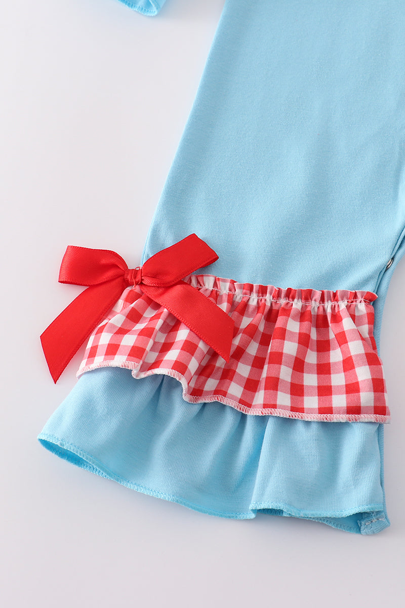 Blue deer tree santa embroidery ruffle romper