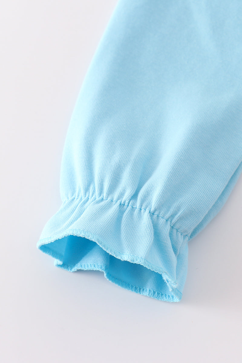 Blue deer tree santa embroidery ruffle romper