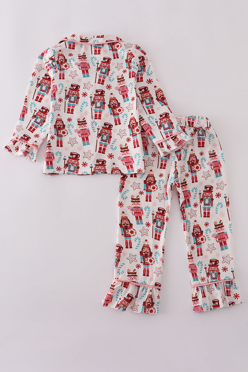 Christmas nutcracker print ruffle pajamas set