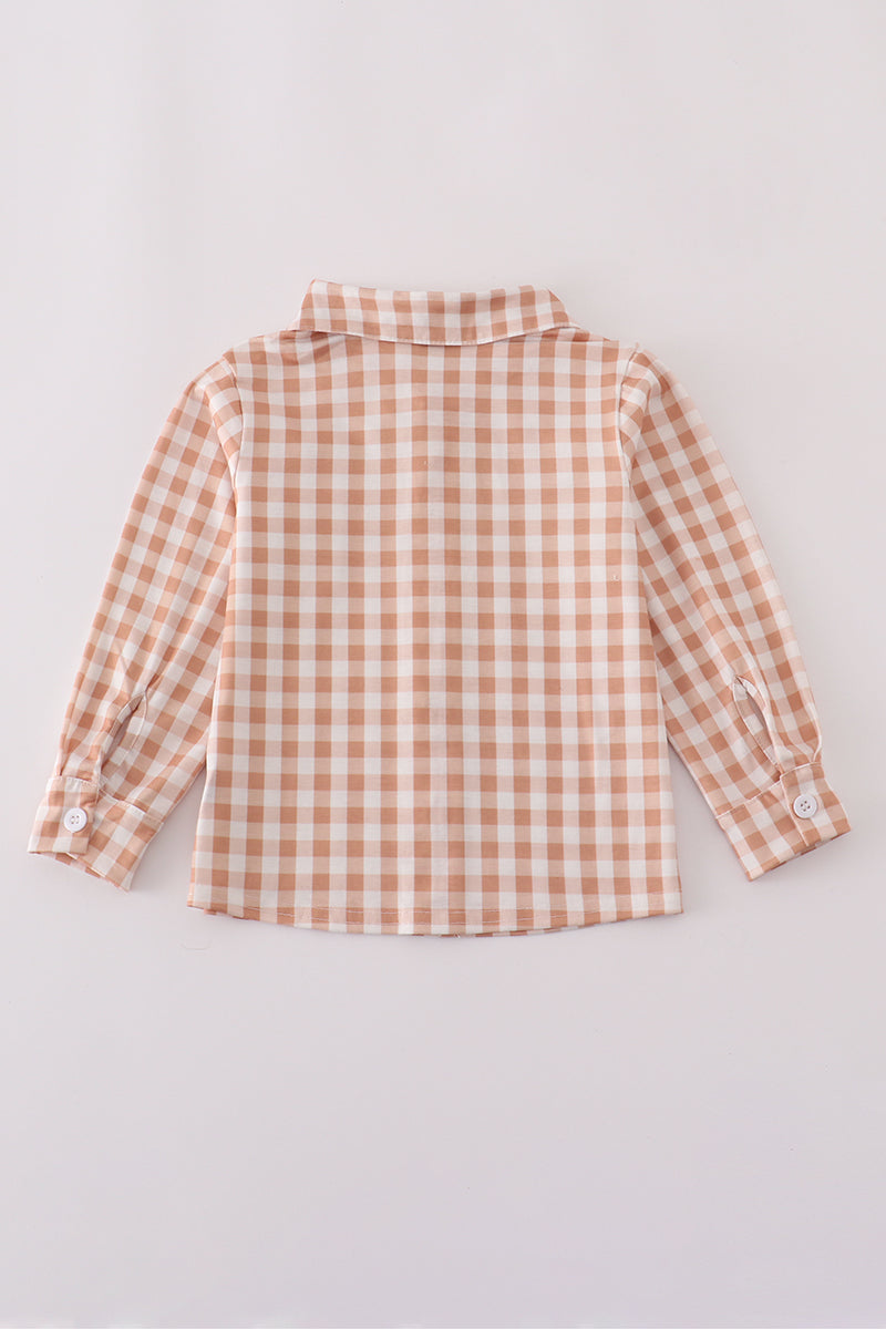 Orange gingham button down shirt