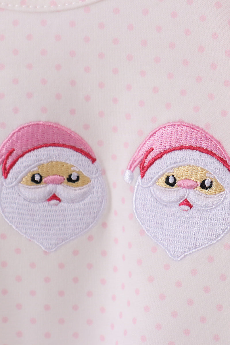 Pink santa claus embroidery ruffle bloomer set