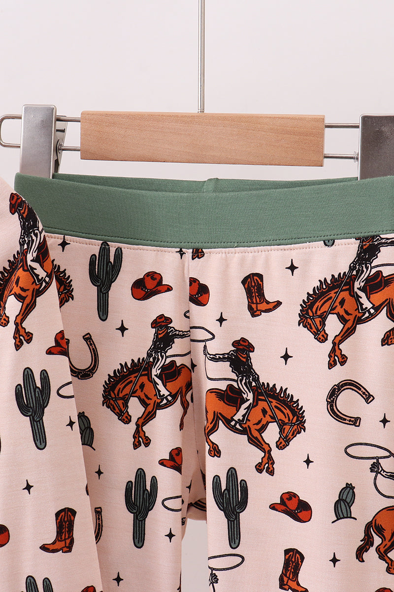 Green cowboy bamboo pants set