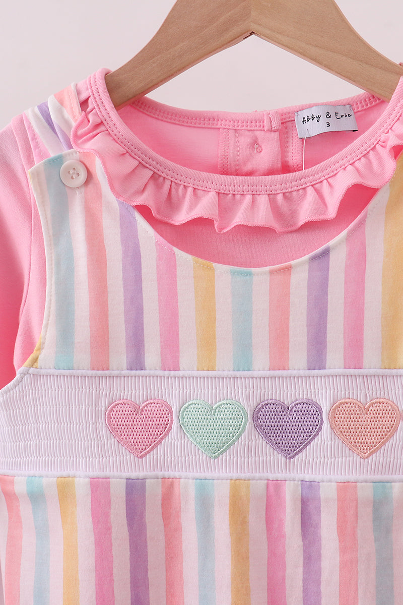 Multicolored heart smocked 2pc set