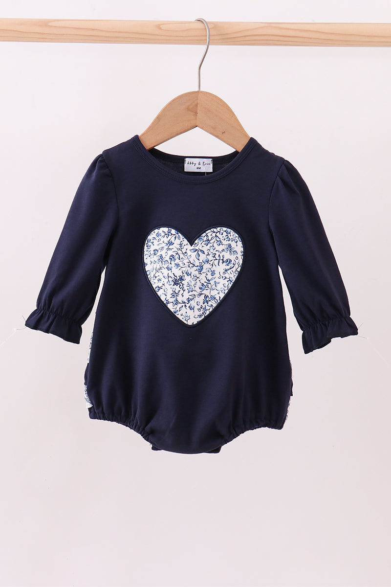 Navy heart floral applique ruffle bubble