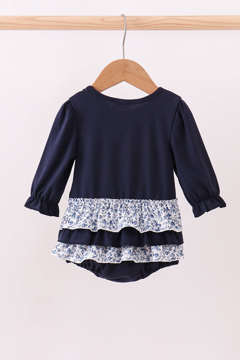 Navy heart floral applique ruffle bubble