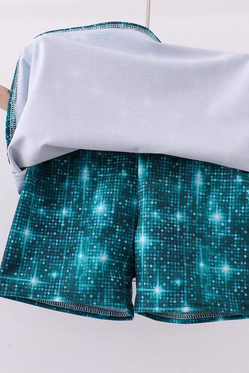 Teal glitter skort set