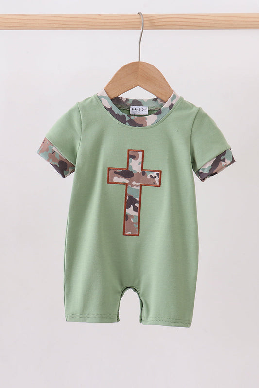 Green camoflage cross applique romper