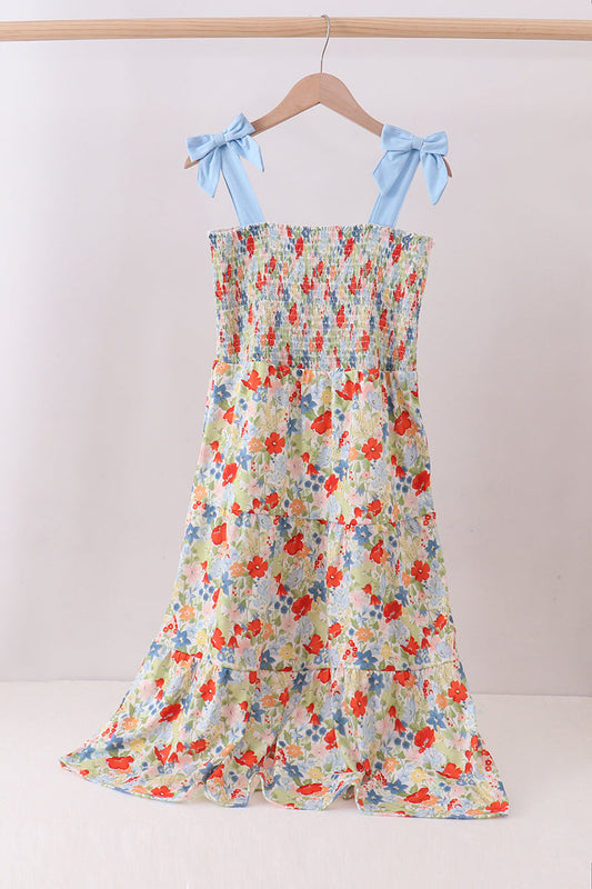 Floral smocked women tiered dress