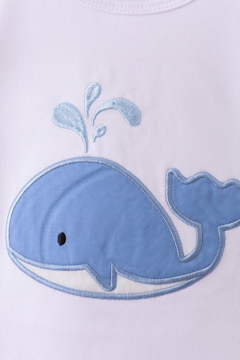 Blue whale applique ruffle shorts set