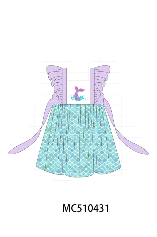 Purple mermaid embroidery ruffle dress