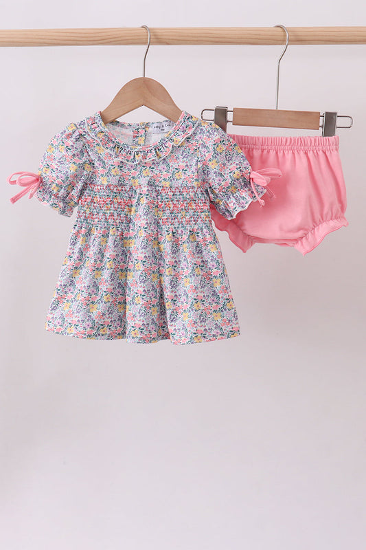 Summer garden smocked ruffle bloomer set