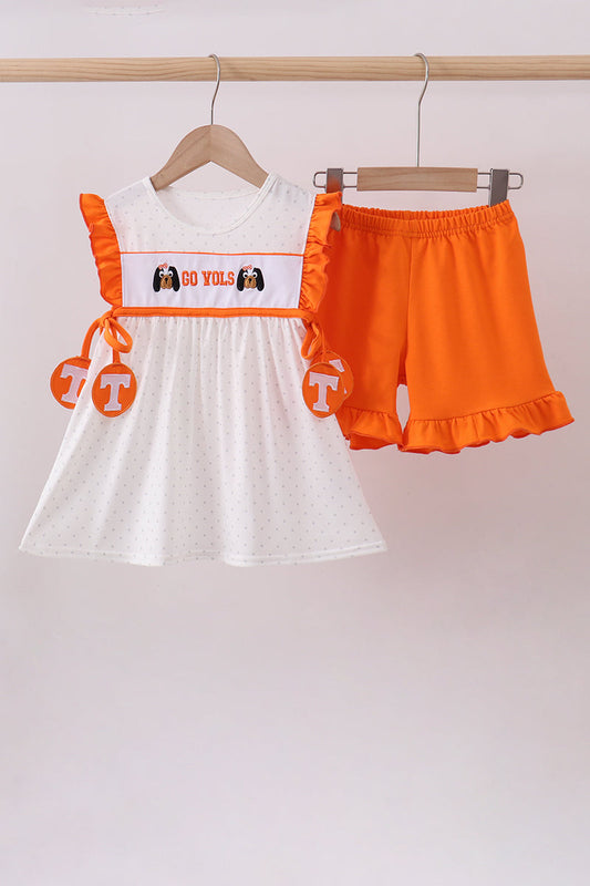 Tennessee go vols embroidery ruffle shorts set