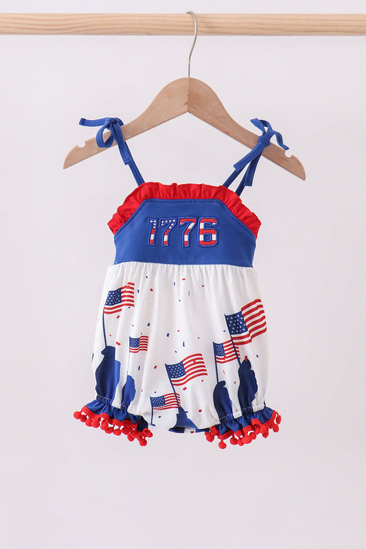 Blue 1776 flag embroidery ruffle bubble