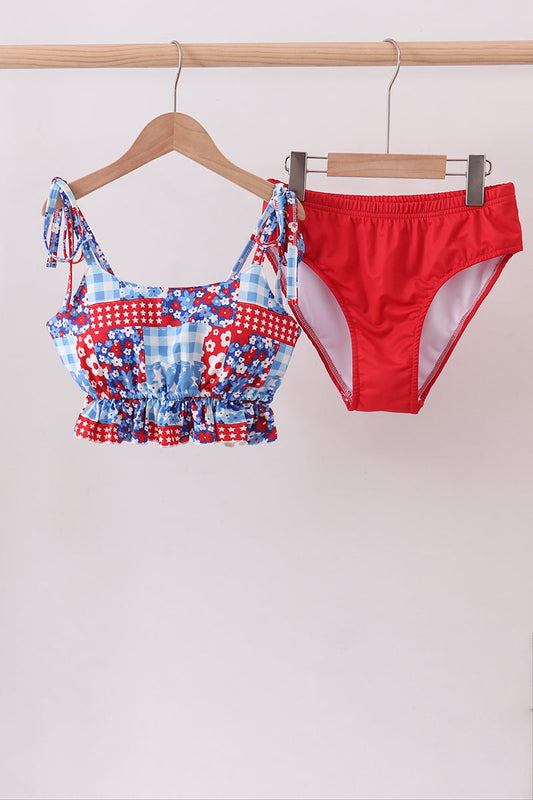 Red floral print 2pc swimsuit