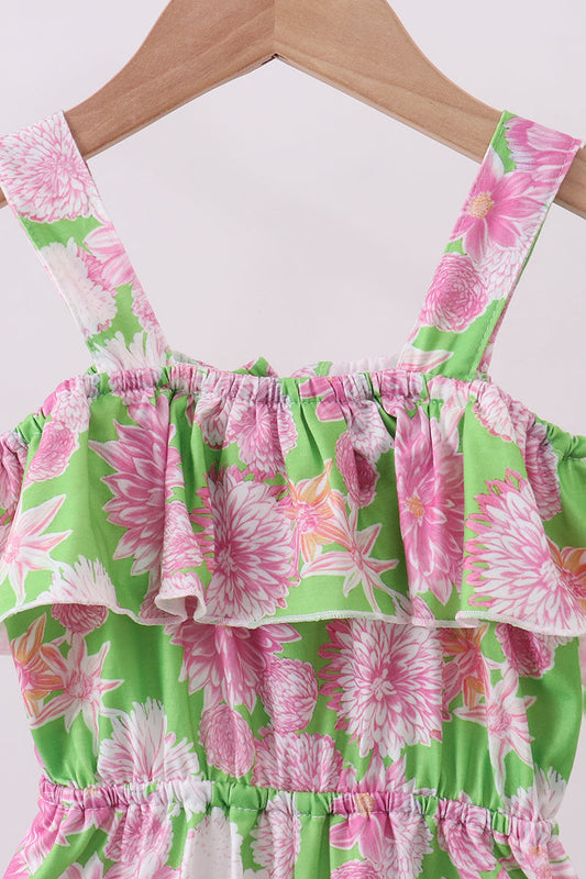 Pink floral ruffle jumpsuit