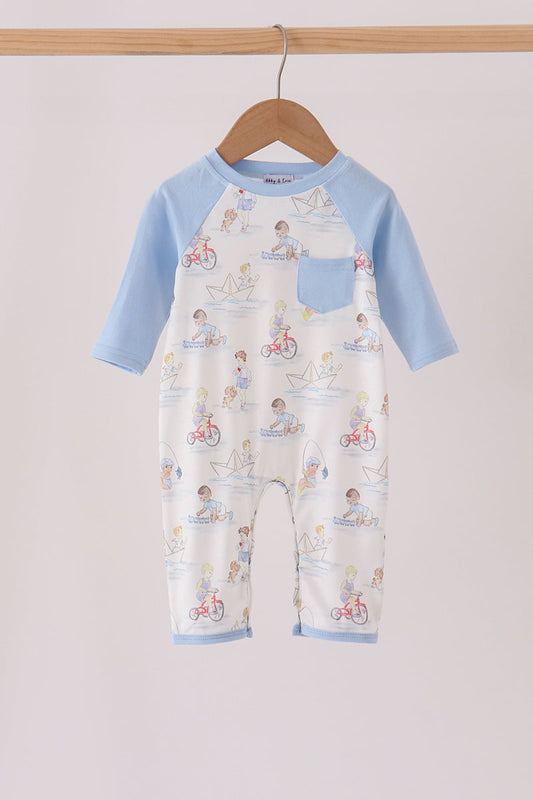 Blue all day adventure pocket romper