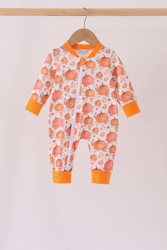 Orange Pumpkin Print Romper