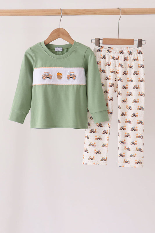 Green farm embroidery pants set