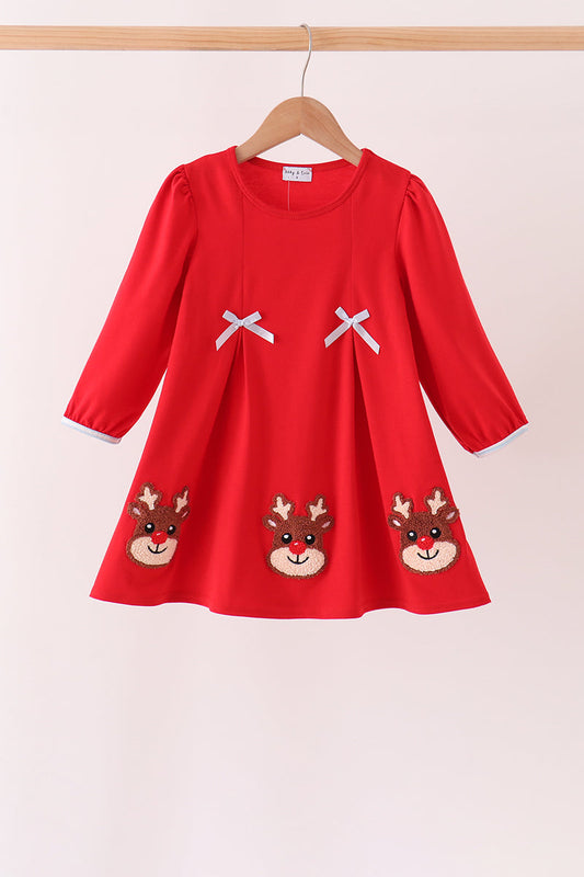 Red Reindeer French Knot Dress