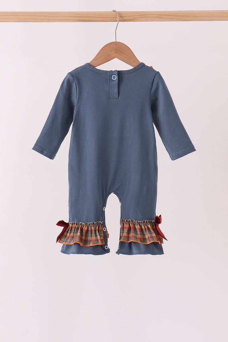 Blue Nativity Embroidery Ruffle Romper