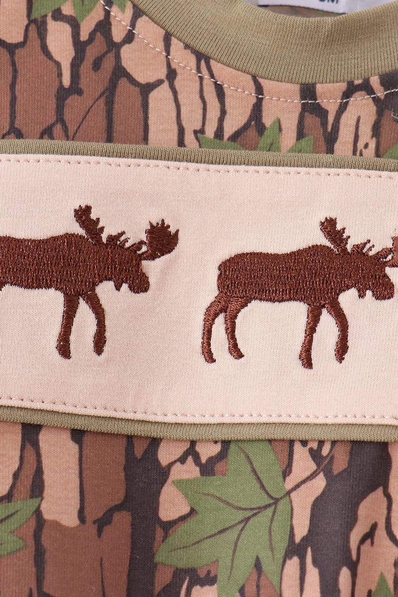 Camouflage Moose Embroidery Romper