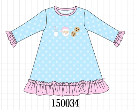 Blue Milk Santa Cookies Ruffle Dress